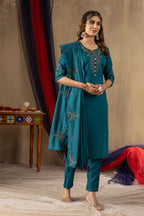 Lorenvalley Fashion Rama Roman Silk Embroidery Sequins with Hand work Kurta Pant Dupatta | Grocsy