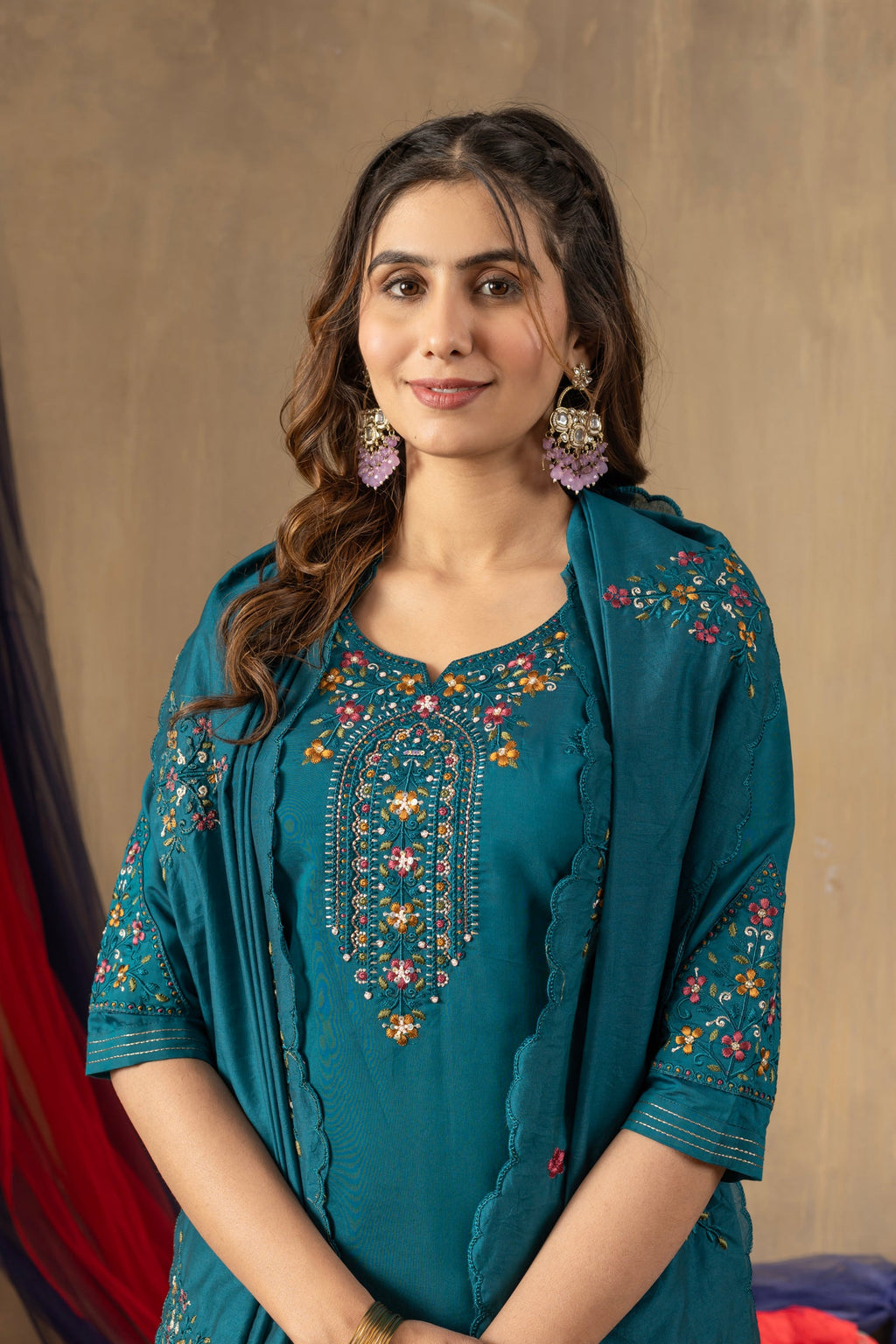 Lorenvalley Fashion Rama Roman Silk Embroidery Sequins with Hand work Kurta Pant Dupatta | Grocsy