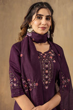 Lorenvalley Fashion Wine Roman Silk Embroidery Sequins with Hand work Kurta Pant Dupatta | Grocsy