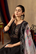 Lorenvalley Fashion Black Roman Silk Embroidery Sequins with Hand work Kurta Pant Dupatta | Grocsy