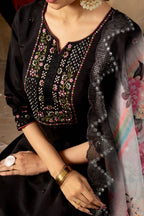 Lorenvalley Fashion Black Roman Silk Embroidery Sequins with Hand work Kurta Pant Dupatta | Grocsy