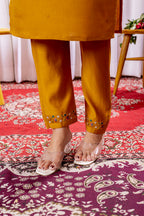 Lorenvalley Fashion Mustard Viscose Silk Embroidery Thread With Hand Work Kurta Pant Dupatta | Grocsy