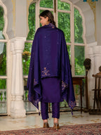 Lorenvalley Fashion Wine Marina Silk Multi Embroidery Thread,With Hand Work Kurta Pant Dupatta | Grocsy