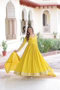 Evanik Designer Vichitra Silk with Rich Embroidered Zari & Thread Work Gown Dupatta | Grocsy