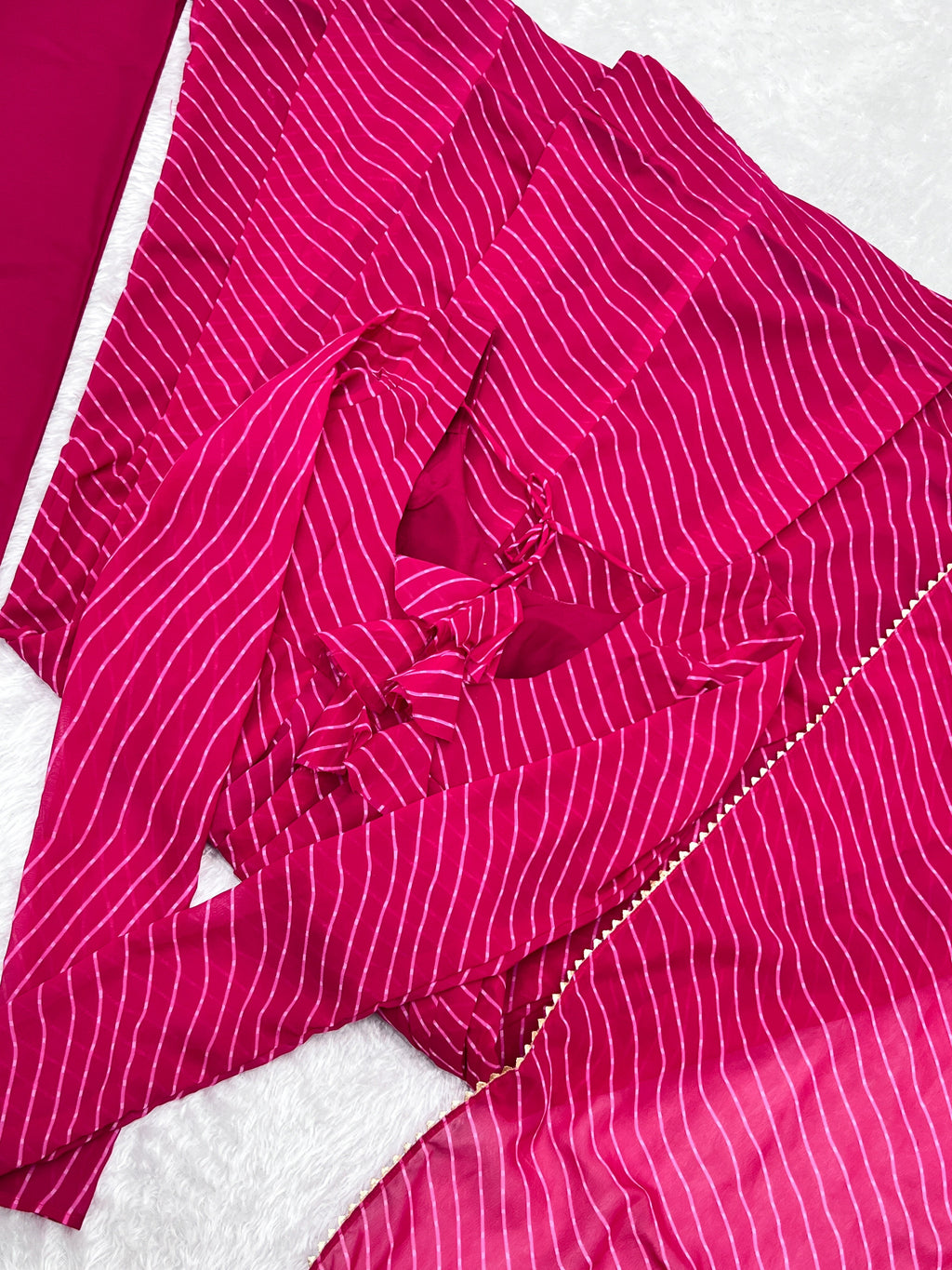 Lorenvalley Fashion Women Pure Soft Faux Georgette Laheriya Print Fully Flair Anarkali Kurta Pant With Dupatta Set - Magenta | Grocsy