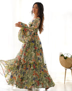 Lorenvalley Women Pure Soft Faux Georgette Floral Print Anarkali Gown - Seagreen | Grocsy