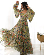 Lorenvalley Women Pure Soft Faux Georgette Floral Print Anarkali Gown - Seagreen | Grocsy