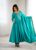 Evanik Rama Pure Roman Shimmer Chanderi With Beads Work Wedding Anarkali Suit | Grocsy