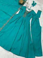 Evanik Rama Pure Roman Shimmer Chanderi With Beads Work Wedding Anarkali Suit | Grocsy