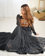 Lorenvalley Women Pure Soft Faux Georgette Leheriya Print Anarkali Gown - Black | Grocsy