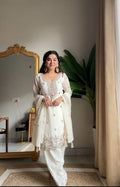 Evanik Designer White Chinon With Beads Embroidered Work Kurta Set | Grocsy