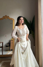 Evanik Designer White Chinon With Beads Embroidered Work Kurta Set | Grocsy