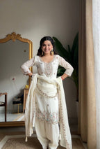 Evanik Designer White Chinon With Beads Embroidered Work Kurta Set | Grocsy