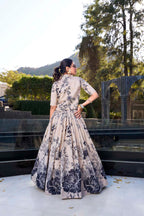 Evanik Women Tussar Silk With Floral Print Lehenga Blouse With Koti - Cream | Grocsy