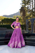 Evanik Women Tussar Silk With Floral Print Lehenga Blouse With Koti - Purple | Grocsy