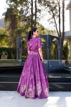 Evanik Women Tussar Silk With Floral Print Lehenga Blouse With Koti - Purple | Grocsy