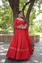 Lorenvalley Red Rayon with Real Mirror Embroidered Kutchi Thread work with codi Lehenga Choli | Grocsy