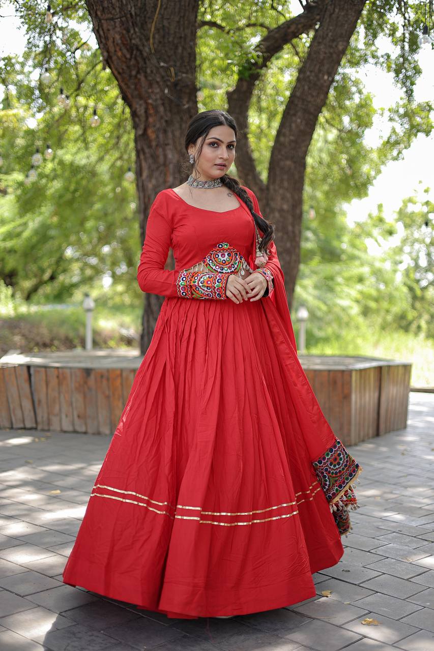 Lorenvalley Red Rayon with Real Mirror Embroidered Kutchi Thread work with codi Lehenga Choli | Grocsy