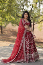 Lorenvalley Maroon Pure Viscose Jacquard with Embroidered Sequins work Lehenga Choli | Grocsy