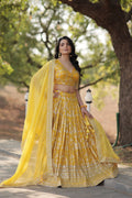 Lorenvalley Yellow Pure Viscose Jacquard with Embroidered Sequins work Lehenga Choli | Grocsy