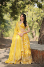 Lorenvalley Yellow Pure Viscose Jacquard with Embroidered Sequins work Lehenga Choli | Grocsy
