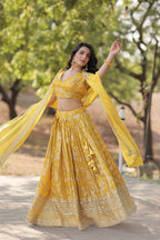 Lorenvalley Yellow Pure Viscose Jacquard with Embroidered Sequins work Lehenga Choli | Grocsy