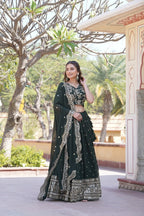 Lorenvalley Green Faux Blooming Georgette with Sequins Embroidered work Lehenga Choli | Grocsy
