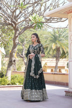 Lorenvalley Green Faux Blooming Georgette with Sequins Embroidered work Lehenga Choli | Grocsy