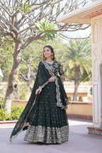 Lorenvalley Green Faux Blooming Georgette with Sequins Embroidered work Lehenga Choli | Grocsy