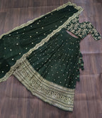 Lorenvalley Green Faux Blooming Georgette with Sequins Embroidered work Lehenga Choli | Grocsy