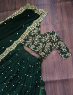 Lorenvalley Green Faux Blooming Georgette with Sequins Embroidered work Lehenga Choli | Grocsy