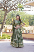 Lorenvalley Green Pure Viscose Jacquard with Embroidered Sequins work Lehenga Choli | Grocsy