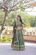 Lorenvalley Green Pure Viscose Jacquard with Embroidered Sequins work Lehenga Choli | Grocsy