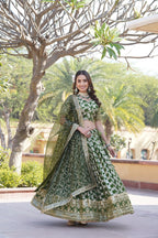 Lorenvalley Green Pure Viscose Jacquard with Embroidered Sequins work Lehenga Choli | Grocsy