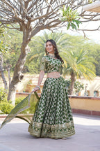 Lorenvalley Green Pure Viscose Jacquard with Embroidered Sequins work Lehenga Choli | Grocsy