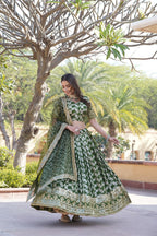 Lorenvalley Green Pure Viscose Jacquard with Embroidered Sequins work Lehenga Choli | Grocsy