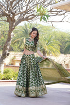 Lorenvalley Green Pure Viscose Jacquard with Embroidered Sequins work Lehenga Choli | Grocsy