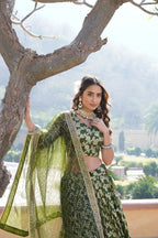 Lorenvalley Green Pure Viscose Jacquard with Embroidered Sequins work Lehenga Choli | Grocsy