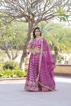 Lorenvalley Magenta Pure Viscose Jacquard with Embroidered Sequins work Lehenga Choli | Grocsy