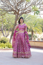 Lorenvalley Magenta Pure Viscose Jacquard with Embroidered Sequins work Lehenga Choli | Grocsy