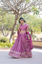 Lorenvalley Magenta Pure Viscose Jacquard with Embroidered Sequins work Lehenga Choli | Grocsy