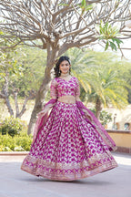 Lorenvalley Magenta Pure Viscose Jacquard with Embroidered Sequins work Lehenga Choli | Grocsy