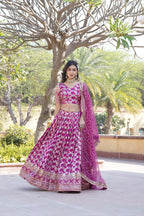 Lorenvalley Magenta Pure Viscose Jacquard with Embroidered Sequins work Lehenga Choli | Grocsy