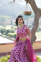 Lorenvalley Magenta Pure Viscose Jacquard with Embroidered Sequins work Lehenga Choli | Grocsy