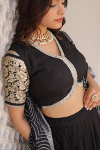 Lorenvalley Black Viscose Jacquard Lehenga Choli with Gajji silk Dupatta | Grocsy