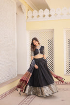 Lorenvalley Black Viscose Jacquard Lehenga Choli with Gajji silk Dupatta | Grocsy