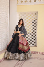 Lorenvalley Black Viscose Jacquard Lehenga Choli with Gajji silk Dupatta | Grocsy