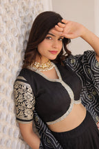 Lorenvalley Black Viscose Jacquard Lehenga Choli with Gajji silk Dupatta | Grocsy
