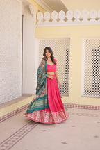 Lorenvalley Pink Viscose Jacquard Lehenga Choli with Gajji silk Dupatta | Grocsy