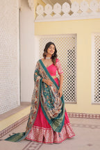 Lorenvalley Pink Viscose Jacquard Lehenga Choli with Gajji silk Dupatta | Grocsy